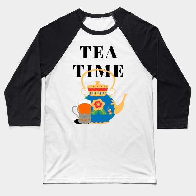 Tea time Baseball T-Shirt by Psychodelic Goat